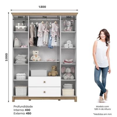 Guarda Roupa Infantil Aconchego 4 Portas E 2 Gavetas Branco/jequitibá - Móveis Henn Branco/jequitibá
