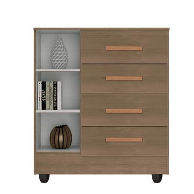 Guarda Roupa Casal 6 Portas E Cômoda 4 Gavetas 01 Porta Lite Carvalho Oak - Móveis Leão