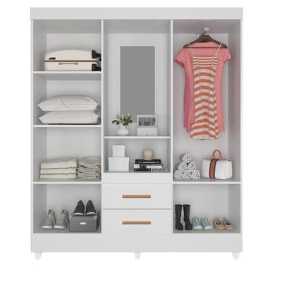 Guarda Roupa Casal Capela Com Cômoda 4 Gavetas Lite Branco Brilho - Móveis Leão