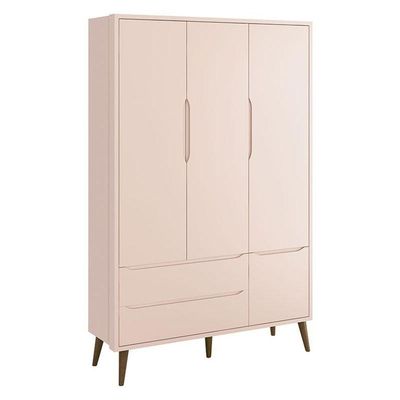 Berço Americano E Guarda Roupa Theo 3 Portas Rosa Com Pés Amadeirados - Reller