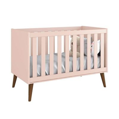 Berço Americano E Guarda Roupa Theo 3 Portas Rosa Com Pés Amadeirados - Reller