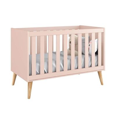 Berço Americano Theo Com Trocador Juju Rosa Natural E Colchão - Reller
