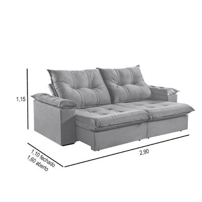 Sofá 5 Lugares Retrátil 290cm Reclinável Molas Bonel M-191 Cinza