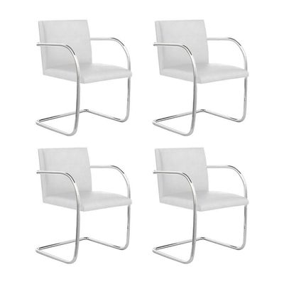 Kit 4 Cadeiras Brno Couro Natural Branco Tubular Cromada