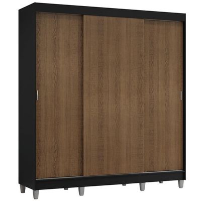 Guarda-roupa Casal Com Pés 3 Portas De Correr Preto Rustic Reno Madesa