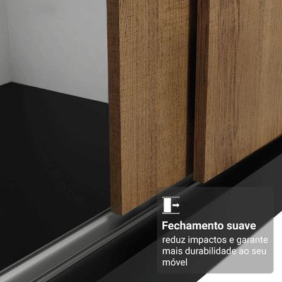 Guarda-roupa Casal Com Pés 3 Portas De Correr Preto Rustic Reno Madesa