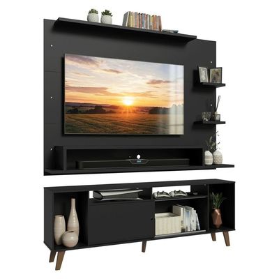 Rack Com Painel Para Tv Até 60 Polegadas 180 Cm Com Pés Preto/rustic Cancun Madesa Preto/rustic