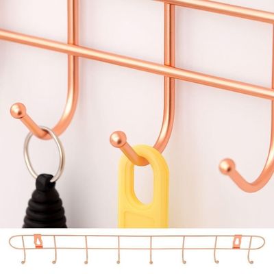 Cabideiro De Parede Rose Gold Suporte Aramado 8 Ganchos Multiuso
