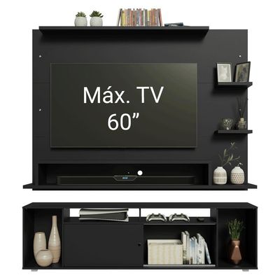 Rack Com Painel Para Tv Até 60 Polegadas 180 Cm Preto Cancun Madesa Preto