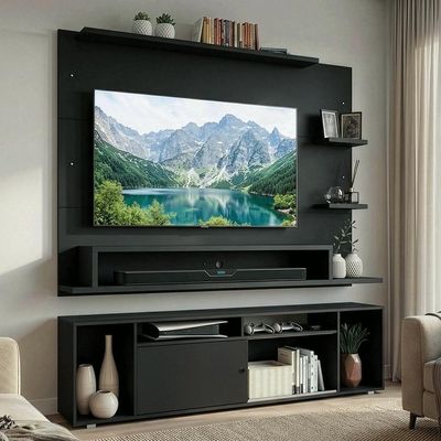 Rack Com Painel Para Tv Até 60 Polegadas 180 Cm Preto Cancun Madesa Preto