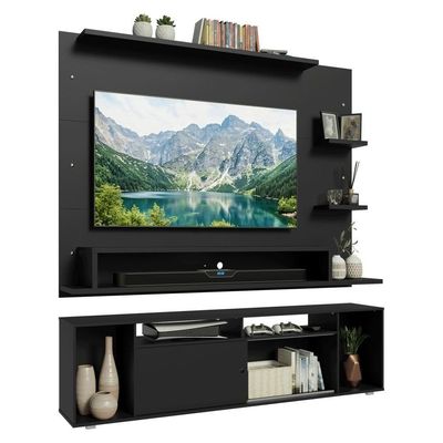 Rack Com Painel Para Tv Até 60 Polegadas 180 Cm Preto Cancun Madesa Preto
