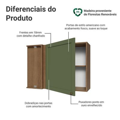 Armário Aéreo De Canto 1 Porta Vik Madesa Rustic/verde
