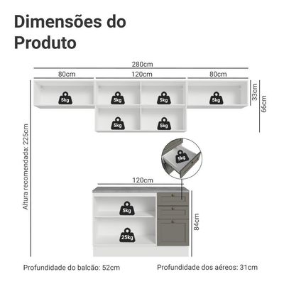 Armário De Cozinha Completa 280 Cm Vik Madesa 01 Branco/cinza