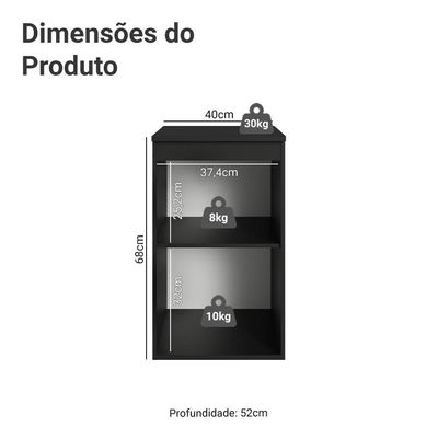 Balcão De Cozinha 40 Cm 1 Porta Suspenso Preto Nice Madesa Preto