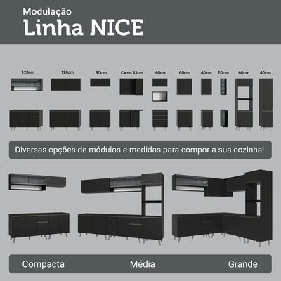 Balcão De Cozinha 40 Cm 1 Porta Suspenso Preto Nice Madesa Preto