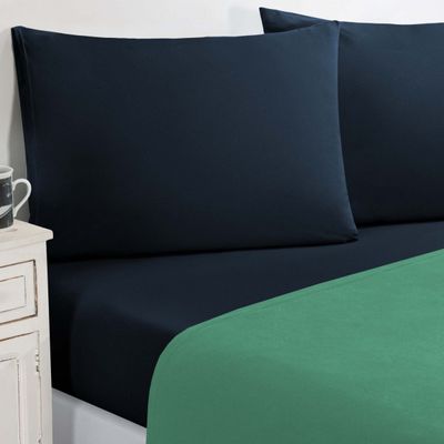 Jogo De Cama Malha Lençol 100% Algodão Gran Moratta 3 Peças Solteiro - Verde Jade/Azul Marinho
