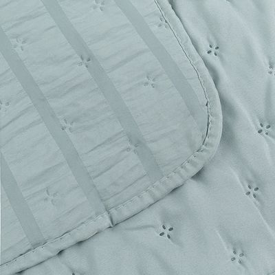 Cobre Leito King Plissê Seersucker e Matelado Ultrassônico 03 Peças 100% Poliéster - Verde Essencial
