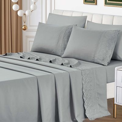 Jogo de Cama Lençol Queen Desirre 4 Peças - Cinza - 100% Poliéster