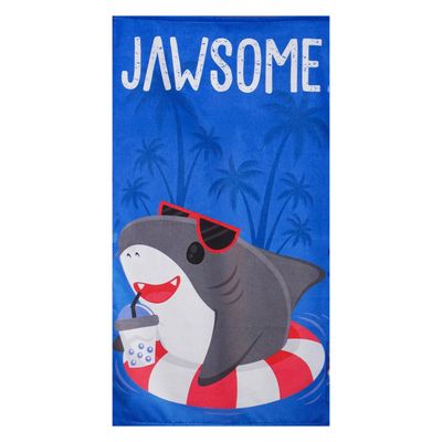 Toalha de Praia KazzaVip Microfibra 100% Poliéster Estampada Anti Areia Shark Jawsome 60cm x 110m Azul