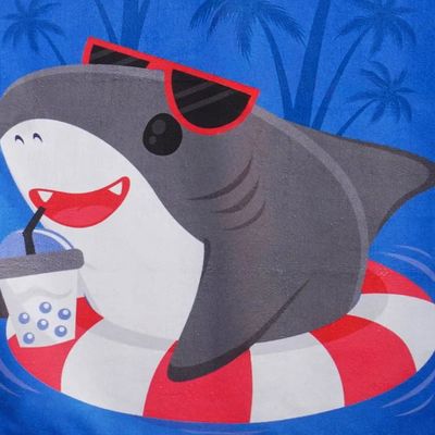 Toalha de Praia KazzaVip Microfibra 100% Poliéster Estampada Anti Areia Shark Jawsome 60cm x 110m Azul
