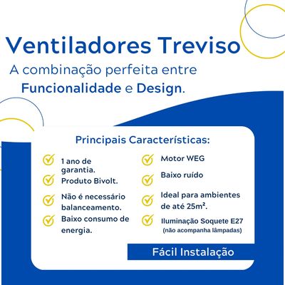 Ventilador de Teto Treviso Preto Bali Chave Parede Bivolt