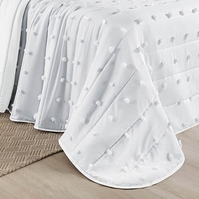 Kit Cobre Leito Colcha Sofist Queen 3 Peças MicroPercal 300 Fios Detalhado Bolinhas - Branco