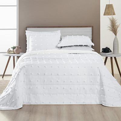 Kit Cobre Leito Colcha Sofist Queen 3 Peças MicroPercal 300 Fios Detalhado Bolinhas - Branco