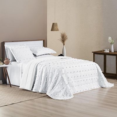Kit Cobre Leito Colcha Sofist Queen 3 Peças MicroPercal 300 Fios Detalhado Bolinhas - Branco