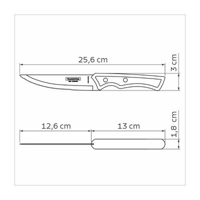 Faca para Churrasco Jumbo Tramontina com Lâmina em Aço Inox e Cabo em Madeira Tratada Polywood Castanho 5 polegada