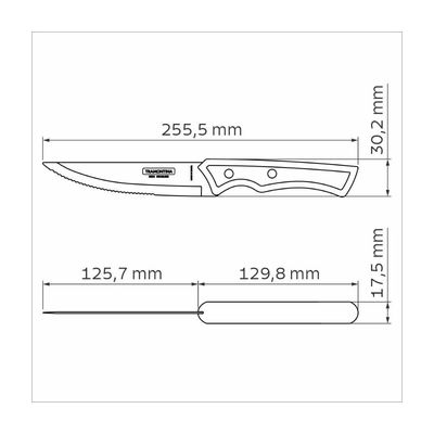 Faca para Churrasco Jumbo Tramontina com Lâmina em Aço Inox e Cabo em Madeira Tratada Polywood Castanho 5 polegada