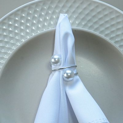 Kit 10 Anéis Para Guardanapos 4,5cm x 4,5cm Pérola Duas Voltas Argola Metal Mesa Posta - Prata