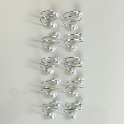 Kit 10 Anéis Para Guardanapos 4,5cm x 4,5cm Pérola Duas Voltas Argola Metal Mesa Posta - Prata