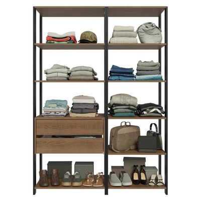 Guarda-roupa Closet Modulado Valencia 2 Gavetas 9 Prateleiras 129cm Madesa Rustic/preto