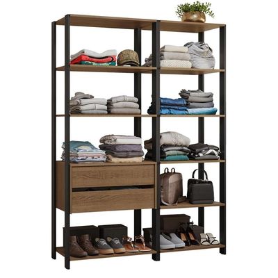 Guarda-roupa Closet Modulado Valencia 2 Gavetas 9 Prateleiras 129cm Madesa Rustic/preto
