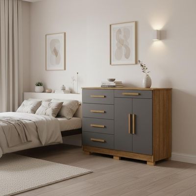 Cômoda 5 Gavetas Com Sapateira 2 Portas Nature Alasca