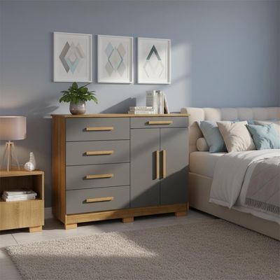 Cômoda 5 Gavetas Com Sapateira 2 Portas Nature Alasca