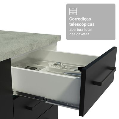 Armário De Cozinha Completa 190cm Com Cristaleira Agata Madesa Branco E Preto