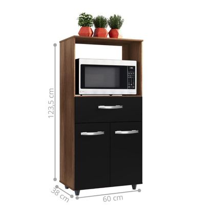 Balcão Multiuso Micro-ondas 2 Portas 1 Gaveta Savana Preto