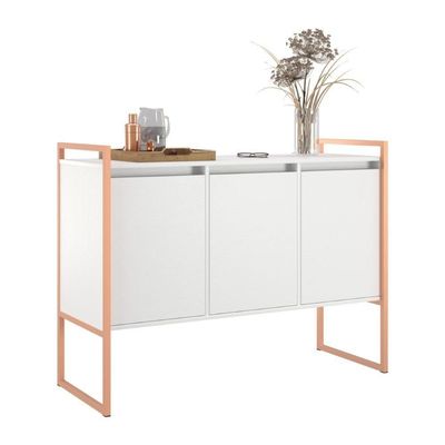 Aparador Buffet Industrial 3 Portas Sala De Estar Branco Cobre