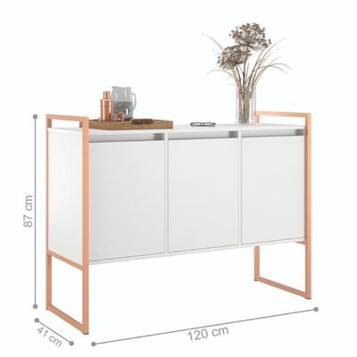 Aparador Buffet Industrial 3 Portas Sala De Estar Branco Cobre