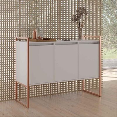 Aparador Buffet Industrial 3 Portas Sala De Estar Branco Cobre