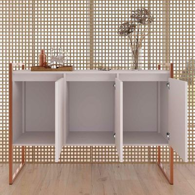 Aparador Buffet Industrial 3 Portas Sala De Estar Branco Cobre