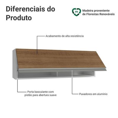 Armário Aéreo 100 Cm 1 Porta Basculante Br Glamy Madesa Branco/rustic