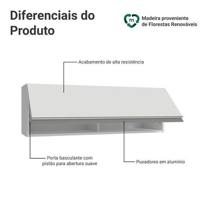 Armário Aéreo 100 Cm 1 Porta Basculante Branco Glamy Madesa Branco