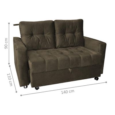 Sofá Cama Para Sala De Estar Remy Veludo Turkey Marrom