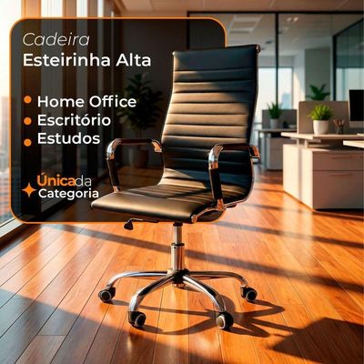 Kit 4 Cadeira Escritório Esteirinha Oficial Alta Preto