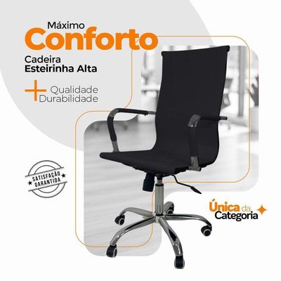 Kit 2 Cadeira Escritório Esteirinha Oficial Alta Preto Preto