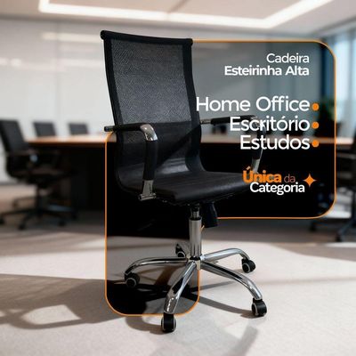 Kit 2 Cadeira Escritório Esteirinha Oficial Alta Preto Preto