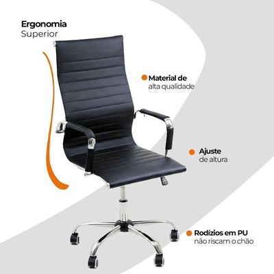 Kit 4 Cadeira Escritório Esteirinha Oficial Alta Preto