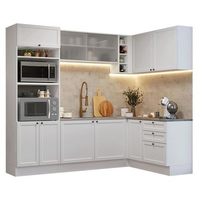 Armário De Cozinha Completa De Canto 399 Cm Branco Vik Madesa 01 Branco